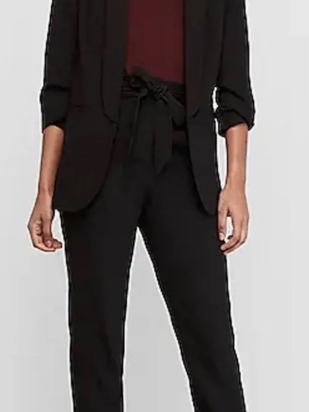 Express Black Tapered Paperbag-Waist Pants with Self-Tie Belt